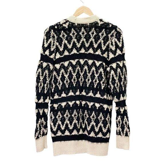 Lucky Brand Diamond Fair Isle Long Boho Cardigan Black & Cream Womens Size Small - Picture 3 of 14